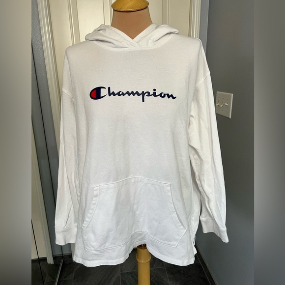 Champion White Lightweight Pullover Hoodie Spell-out Logo - Picture 1 of 9